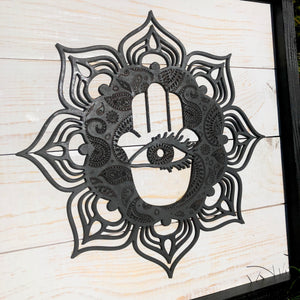 Hamsa Mandala Framed Plank Sign