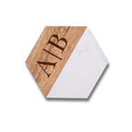 Marble + Acacia Coaster Set